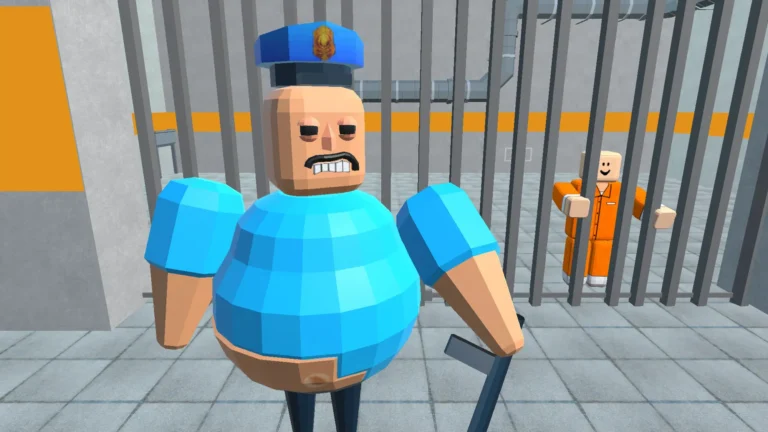 A block-style character escaping a prison environment in a parkour-themed game
