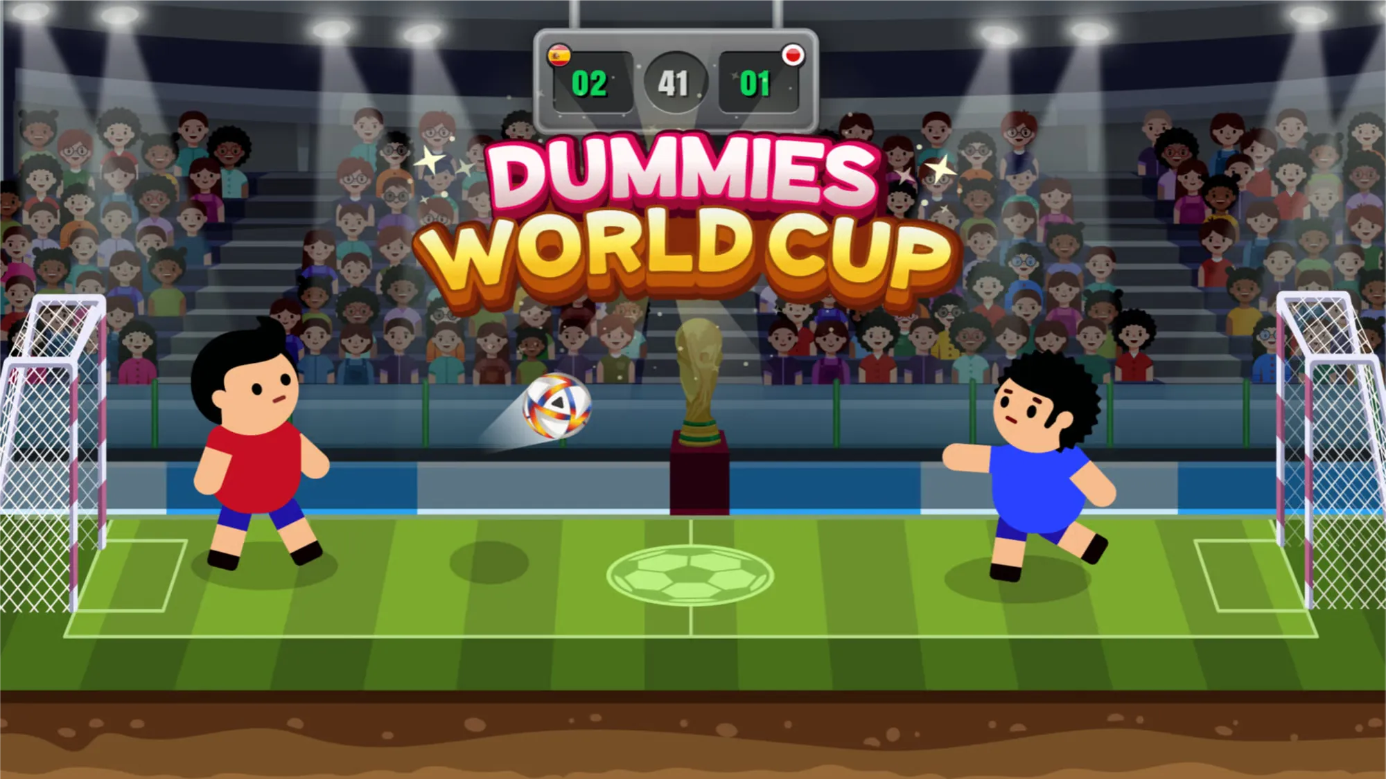 Funny soccer game with cartoon players competing in a small stadium