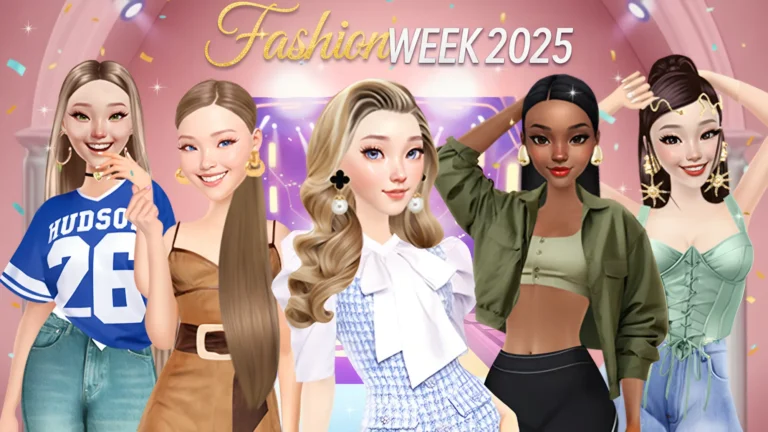 Stylized fashion characters posing together in a fashion-themed game