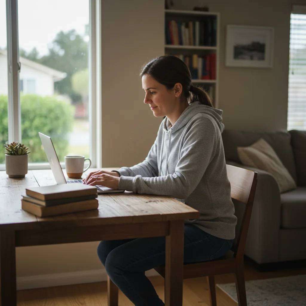 A person working quietly on a laptop at home, reflecting everyday use of artificial intelligence tools.