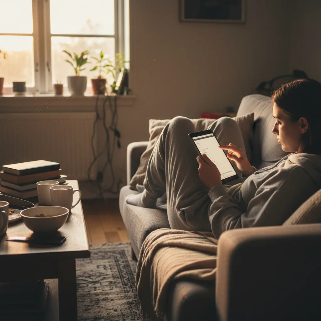 A person relaxing at home while using a smartphone, reflecting everyday digital life.