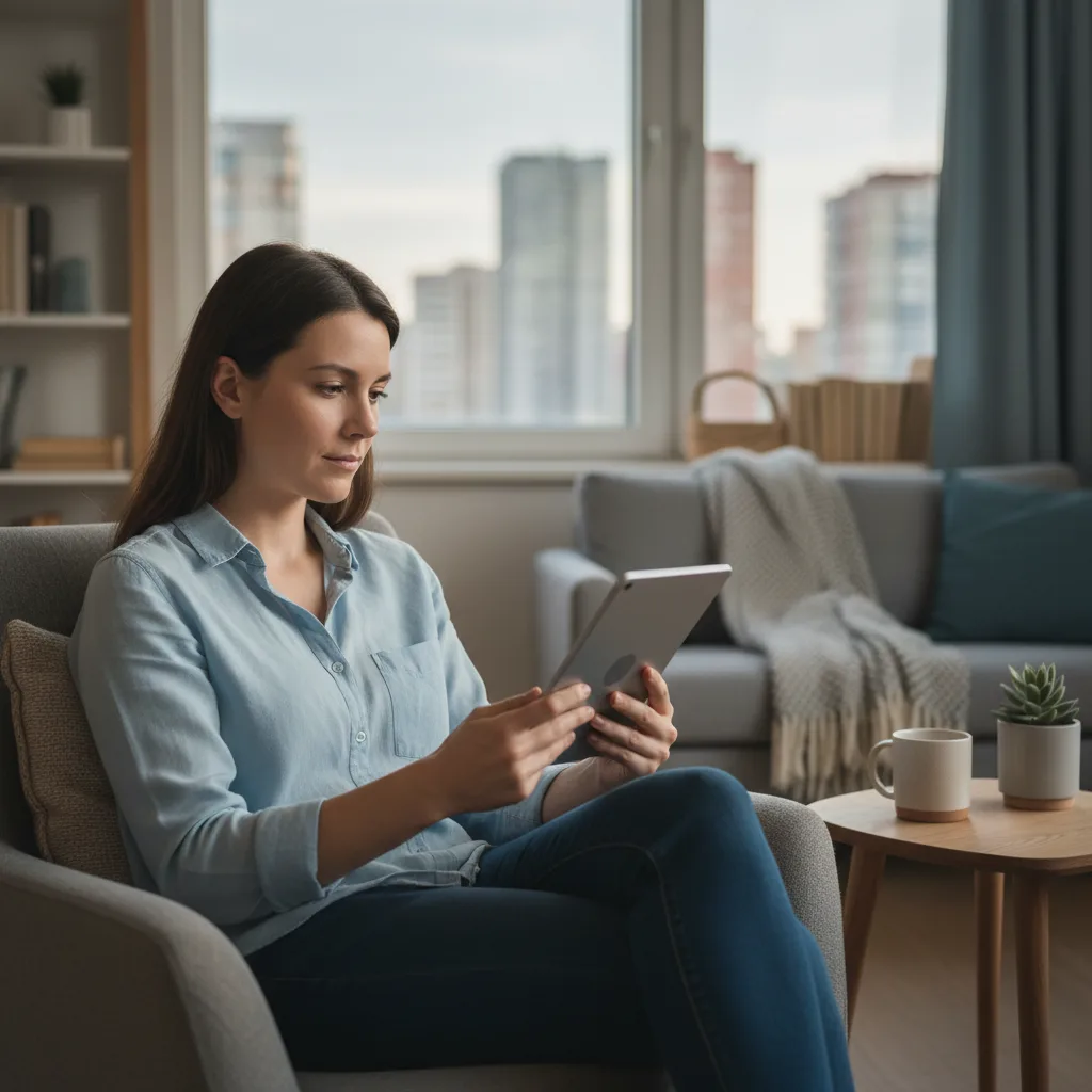 A person reading technology updates on a tablet in a calm home setting.