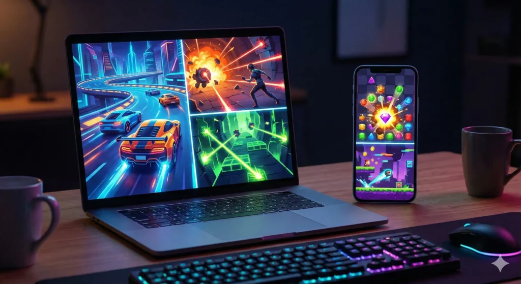 People relaxing while they play games online directly in a web browser