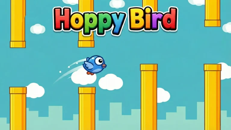 Hoppy Bird flying game with a small bird navigating between yellow pipes