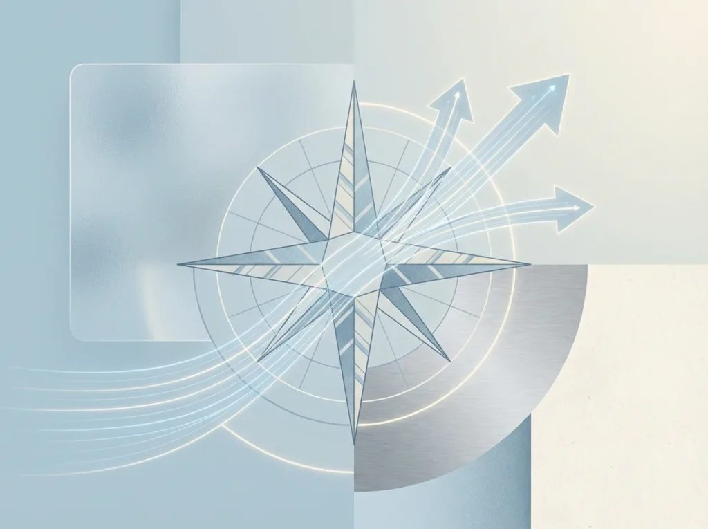 Data as a Compass concept illustration showing directional arrows and analytical elements.
