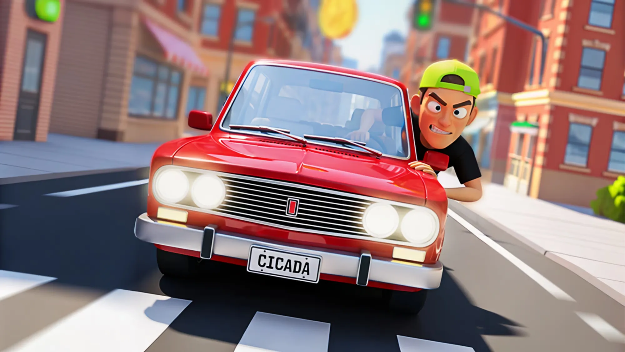 Mini car driving game set in a city street environment