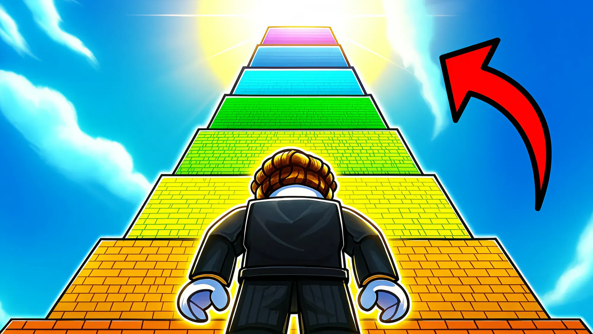 Block-style character jumping between colorful platforms in an obstacle game