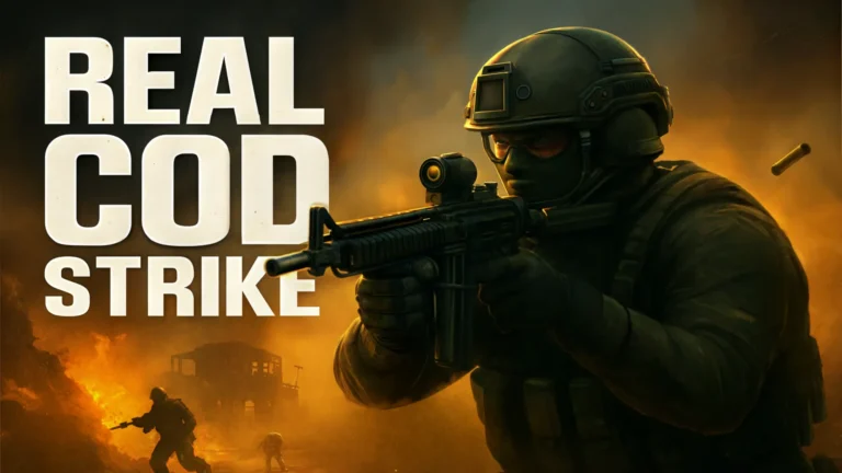 Soldier aiming a rifle in a dark battlefield shooting game scene