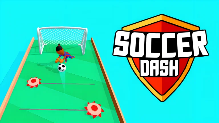 Soccer Dash arcade soccer game showing a player aiming the ball toward the goal