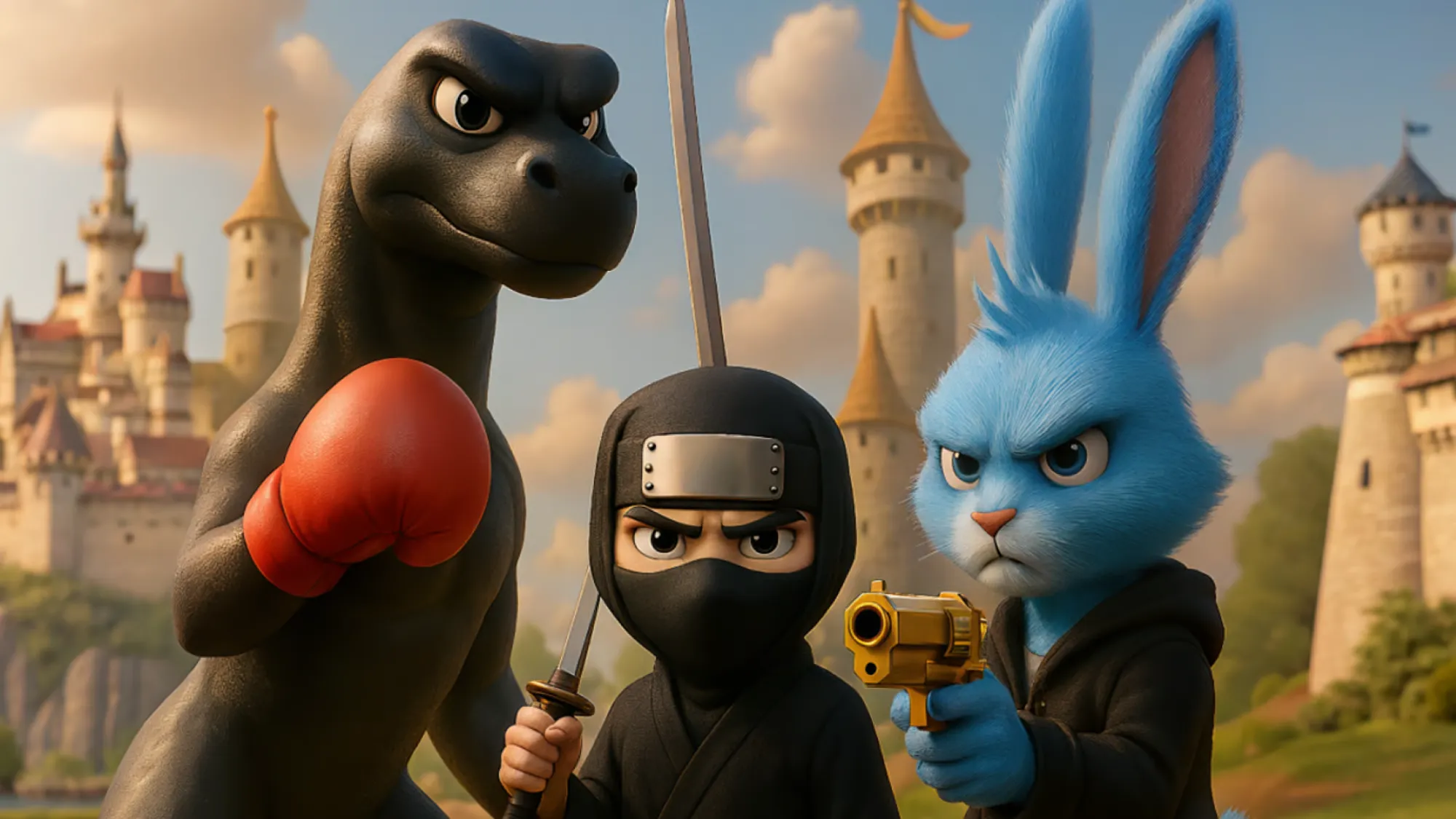 Stylized characters holding weapons in a cartoon-style action squad game