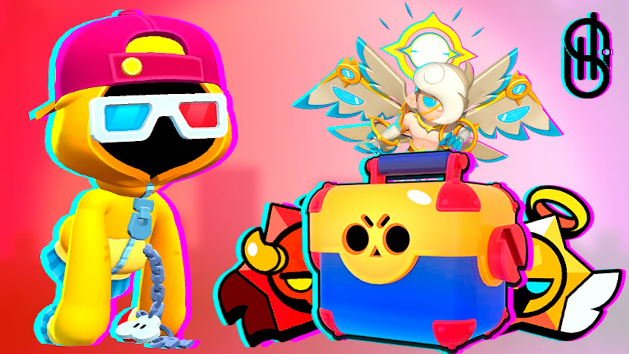 Bright cartoon game characters surrounding a colorful reward chest in a casual game scene