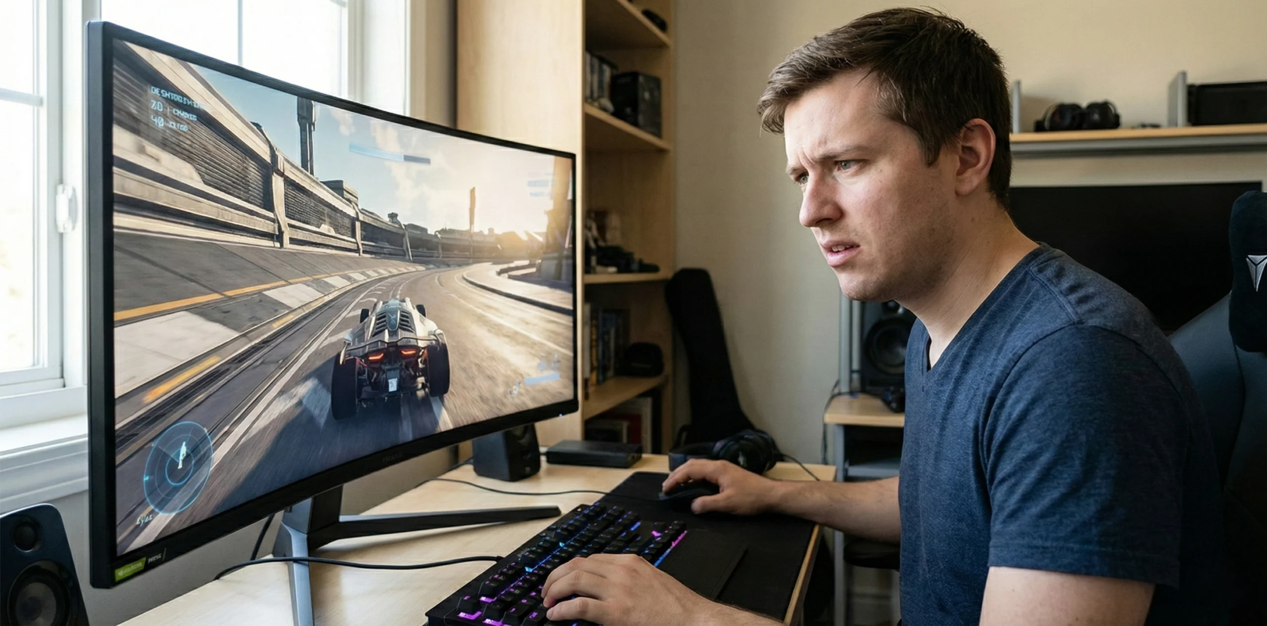 game stuttering fix — frame time graph showing uneven frame delivery on a gaming monitor
