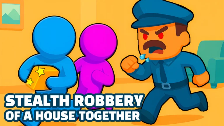 Cartoon stealth game scene showing characters escaping while a police officer gives chase