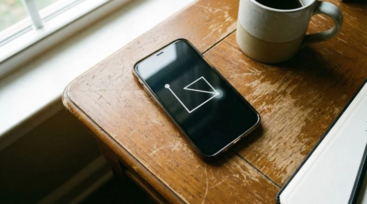 A smartphone placed on a table in a simple environment, illustrating the structure of short gameplay sessions.