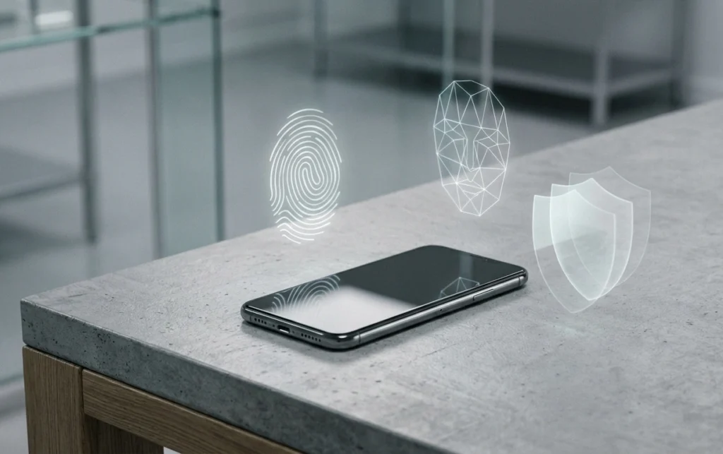 Smartphone and abstract security elements representing weak mobile payment verification systems