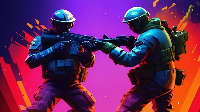 Online pvp shooter game real-time fps combat scene