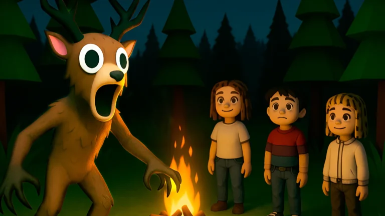 Online multiplayer horror survival game forest night survival scene