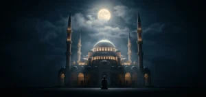 films and tv series about islam illustrated with a cinematic mosque scene under the moonlight
