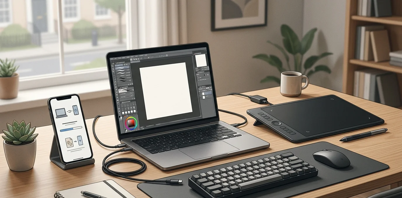 simple digital art setup for beginners tablet laptop drawing workspace