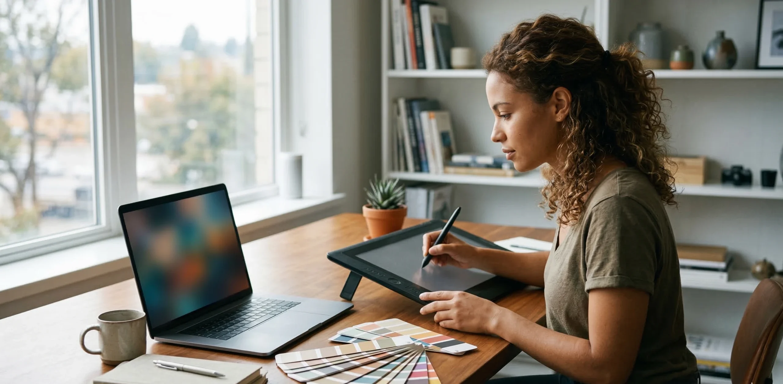 Digital design workspace used to create thumbnails and visual assets for videos