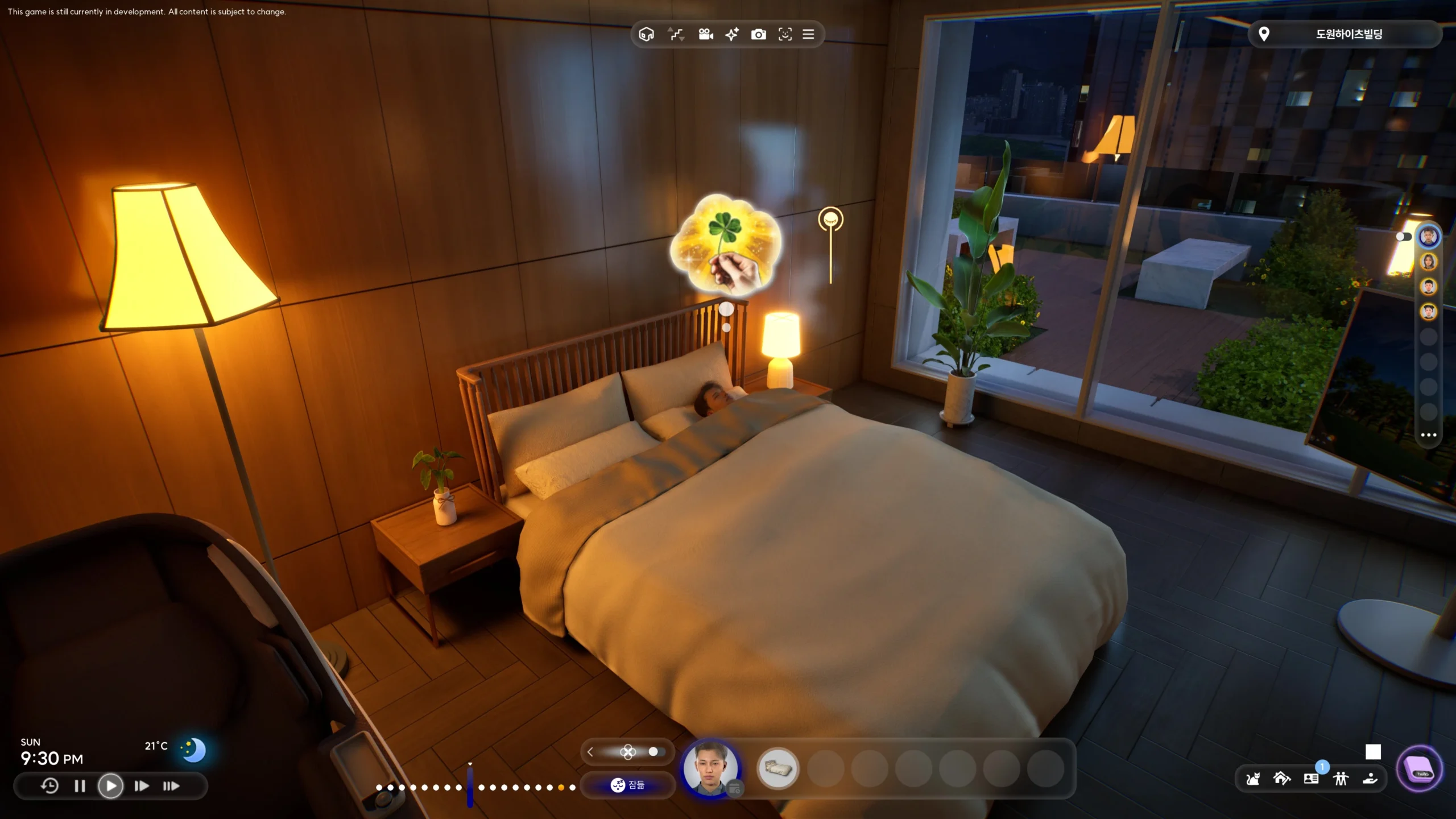 inZOI build mode showing a fully furnished and decorated interior living space