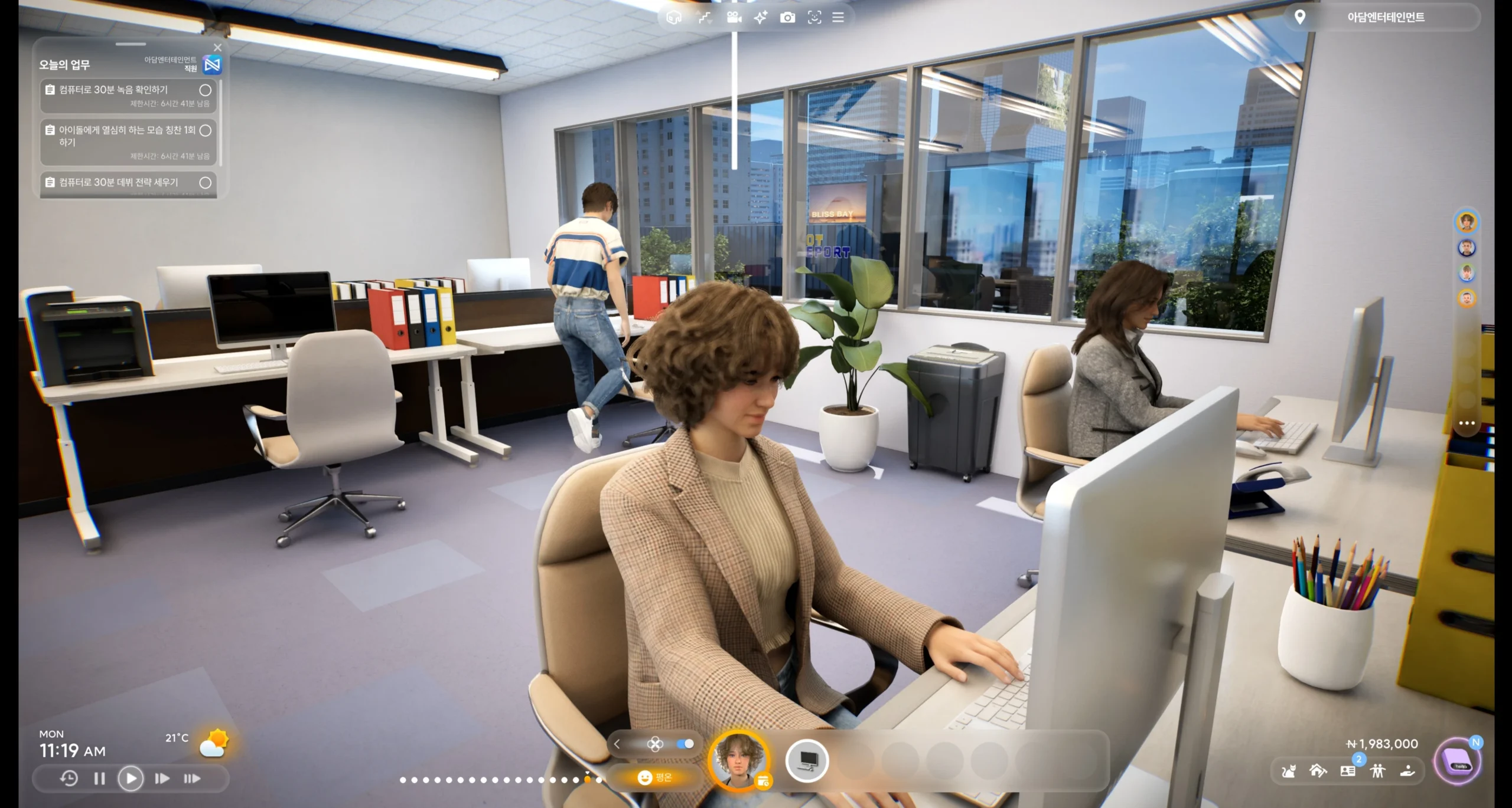 inZOI active career dance studio with character practicing choreography in front of mirrors