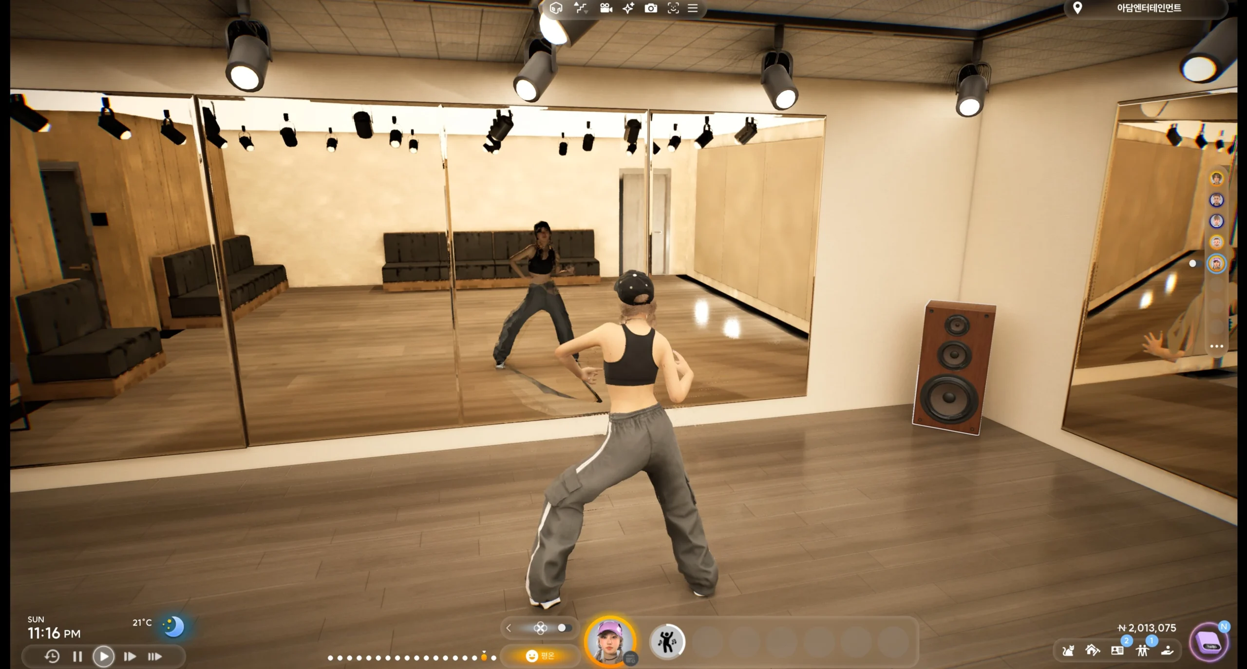 inZOI active career dance studio with character practicing choreography in front of mirrors