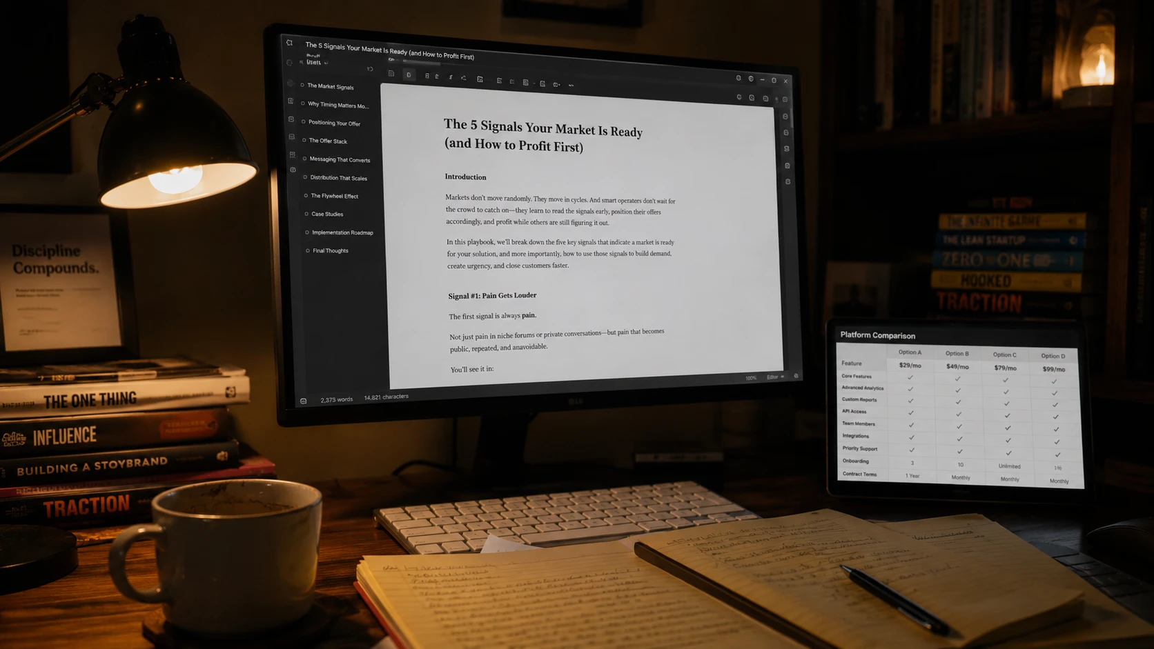 est AI writing tools compared on a writer's desk with pricing dashboard and editing notes