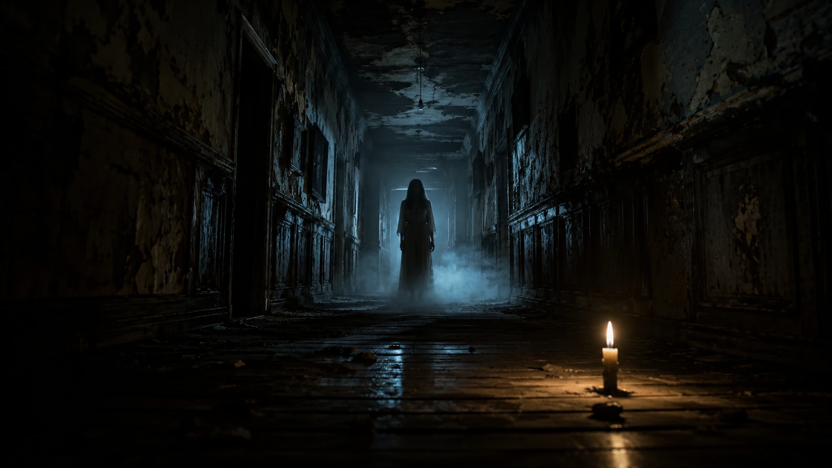 best horror movies 2024 2025 2026 lights off guide featuring a dark victorian hallway with flickering candle
