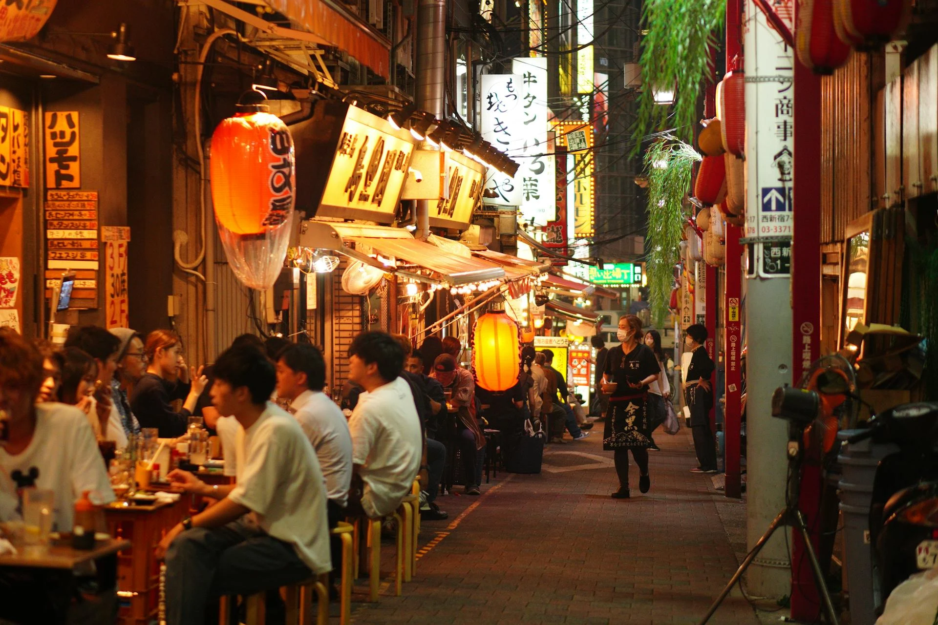Shinjuku neighborhood streets at night in Tokyo