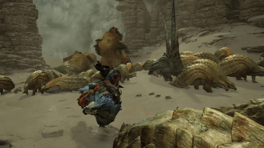 Monster Hunter Wilds four player cooperative hunt across open world biomes