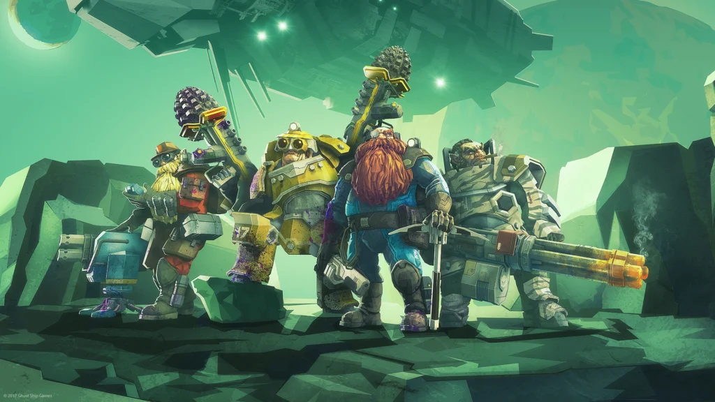 Deep Rock Galactic four player co-op mining shooter in procedural caves